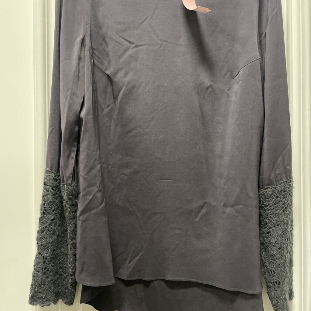 Grey Silk Long Sleeve Embroidered