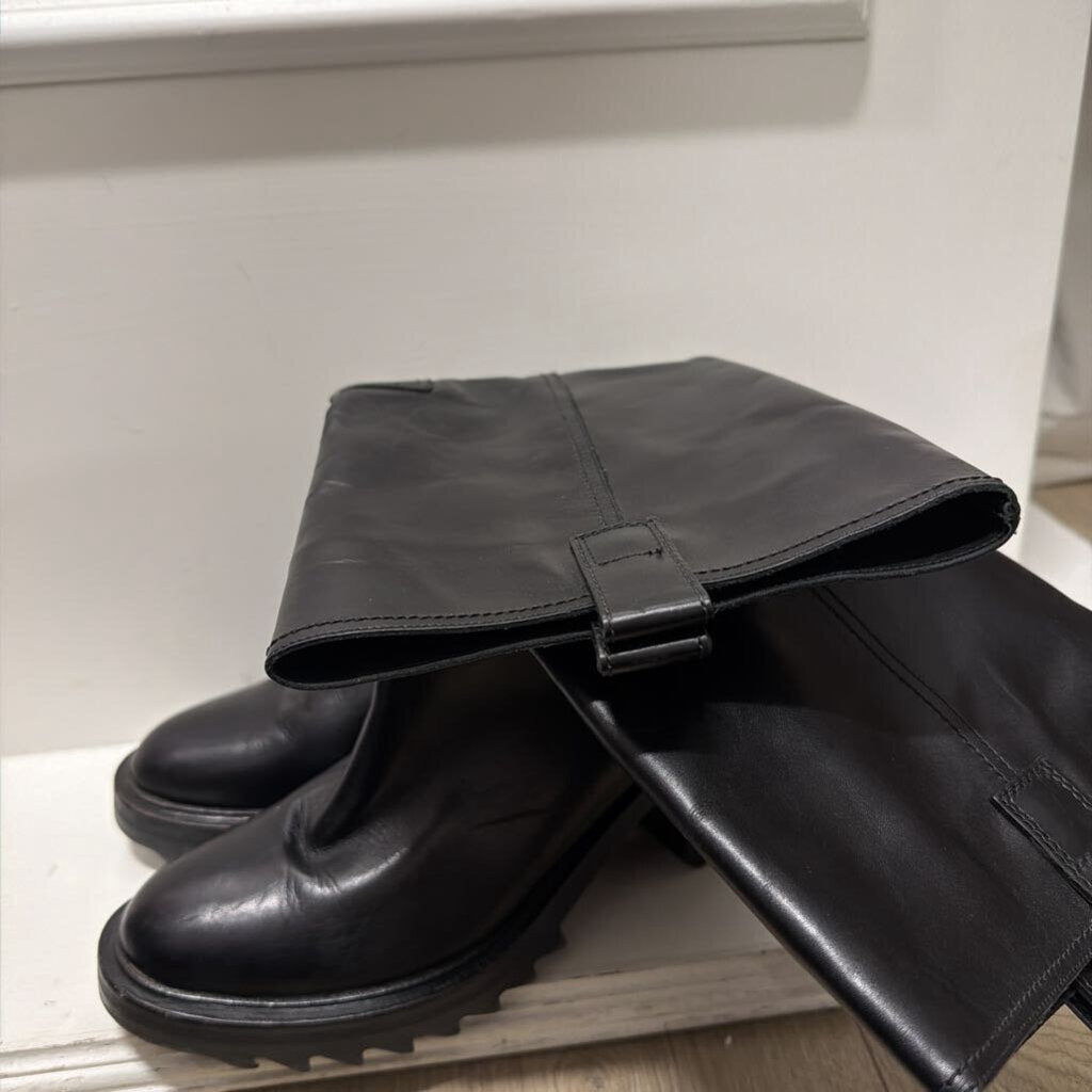 Black Leather Heeled Boots (39)