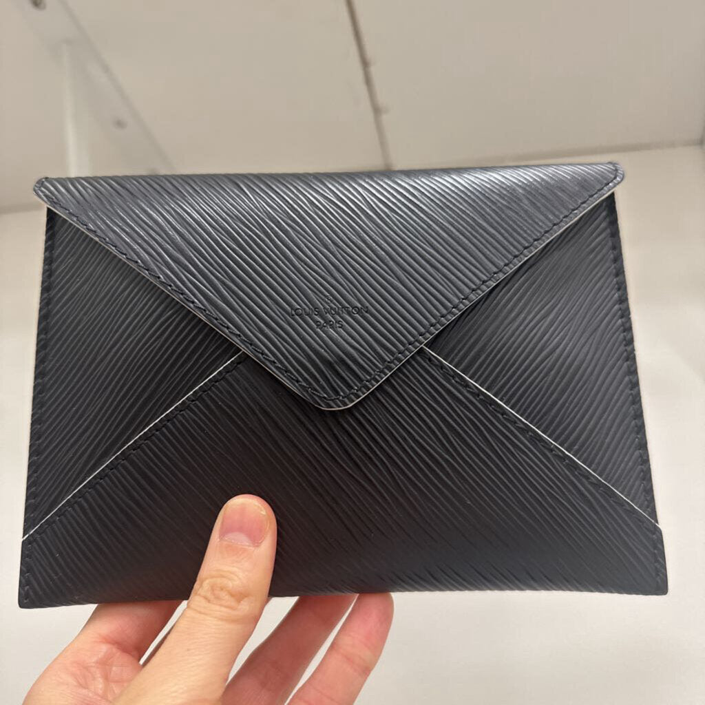 Black Epi Leather Envelope Clutch