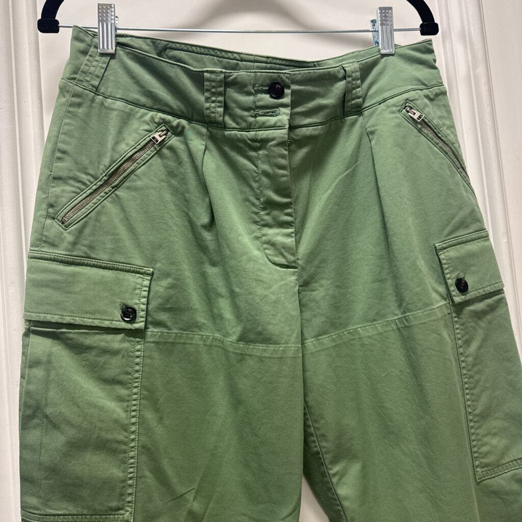Green Cotton Barrel Leg Utility Pants