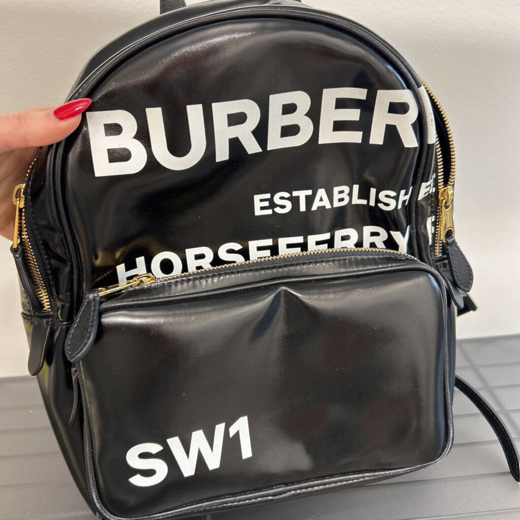 Black Horseferry Print Coated Canvas Backpack