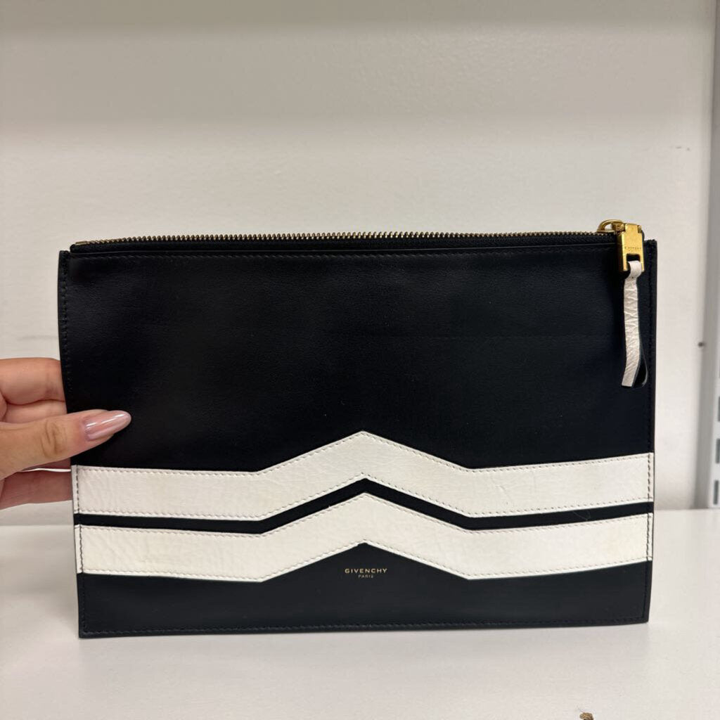 Black/White Logo Print Clutch Bag