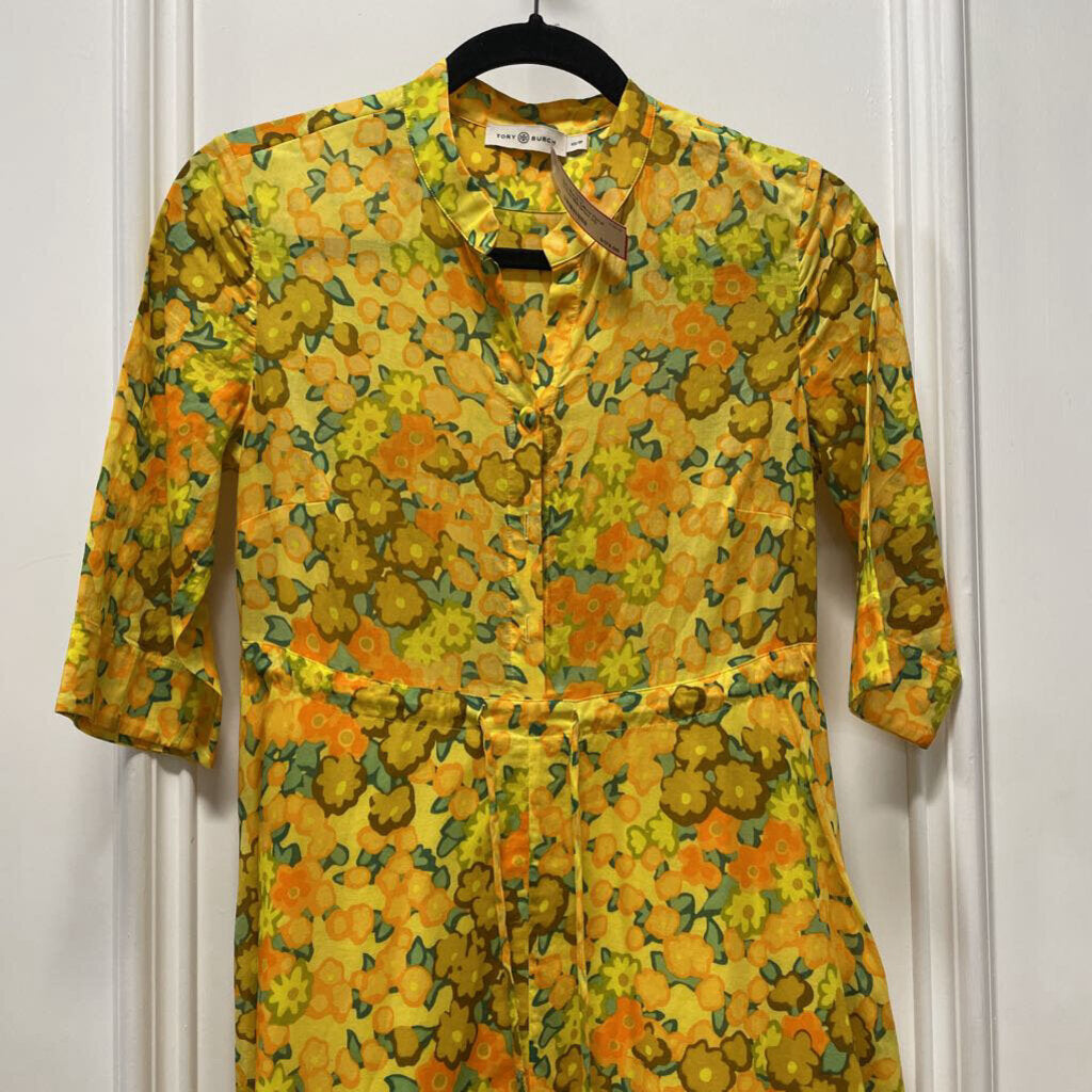 Yellow Floral Cotton Midi Dress