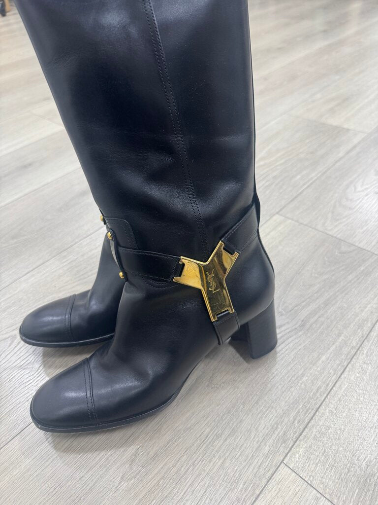 Black Leather Heeled Boots