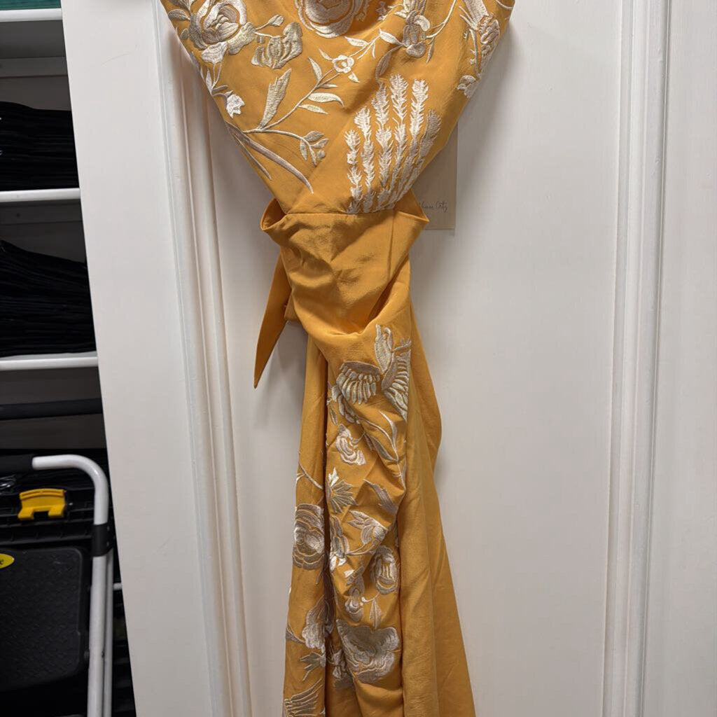 Yellow Silk Embroidered Floral Midi Dress (NWT Retail: 2,250))