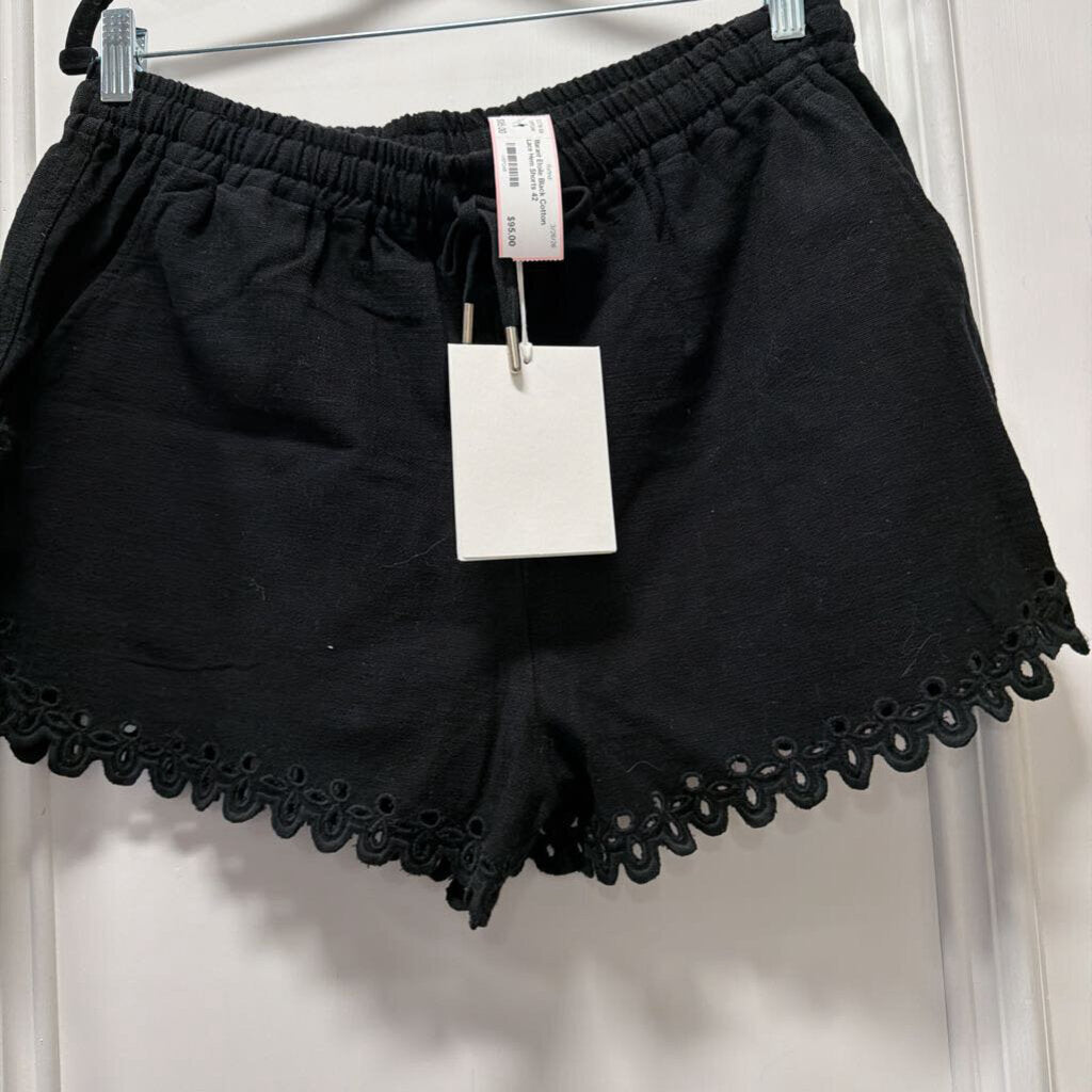 Black Cotton Lace Hem Shorts