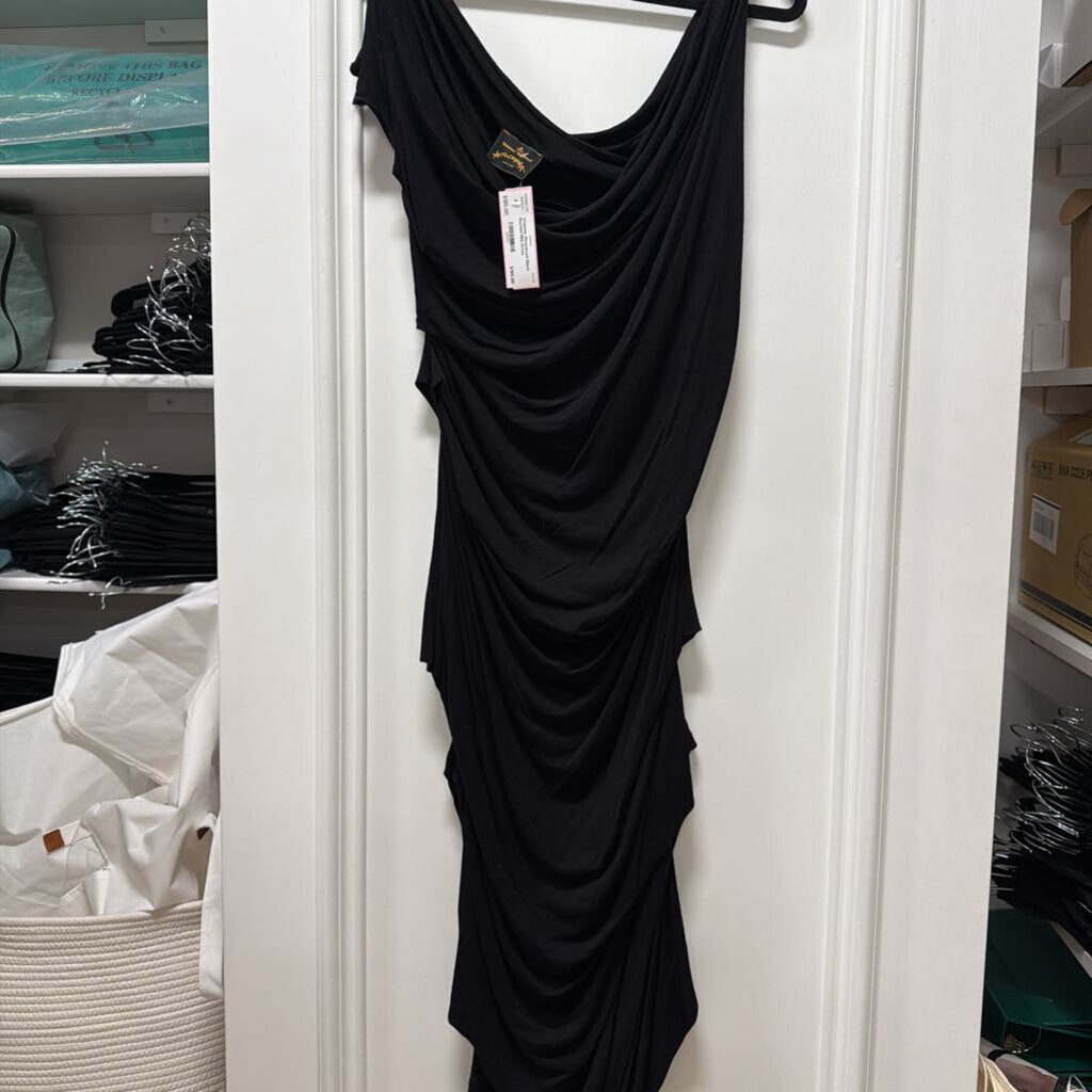 Black Ruched Midi Dress