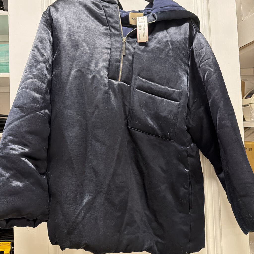 Navy Satin Padded Half-Zip Jacket (as is ripped lining)