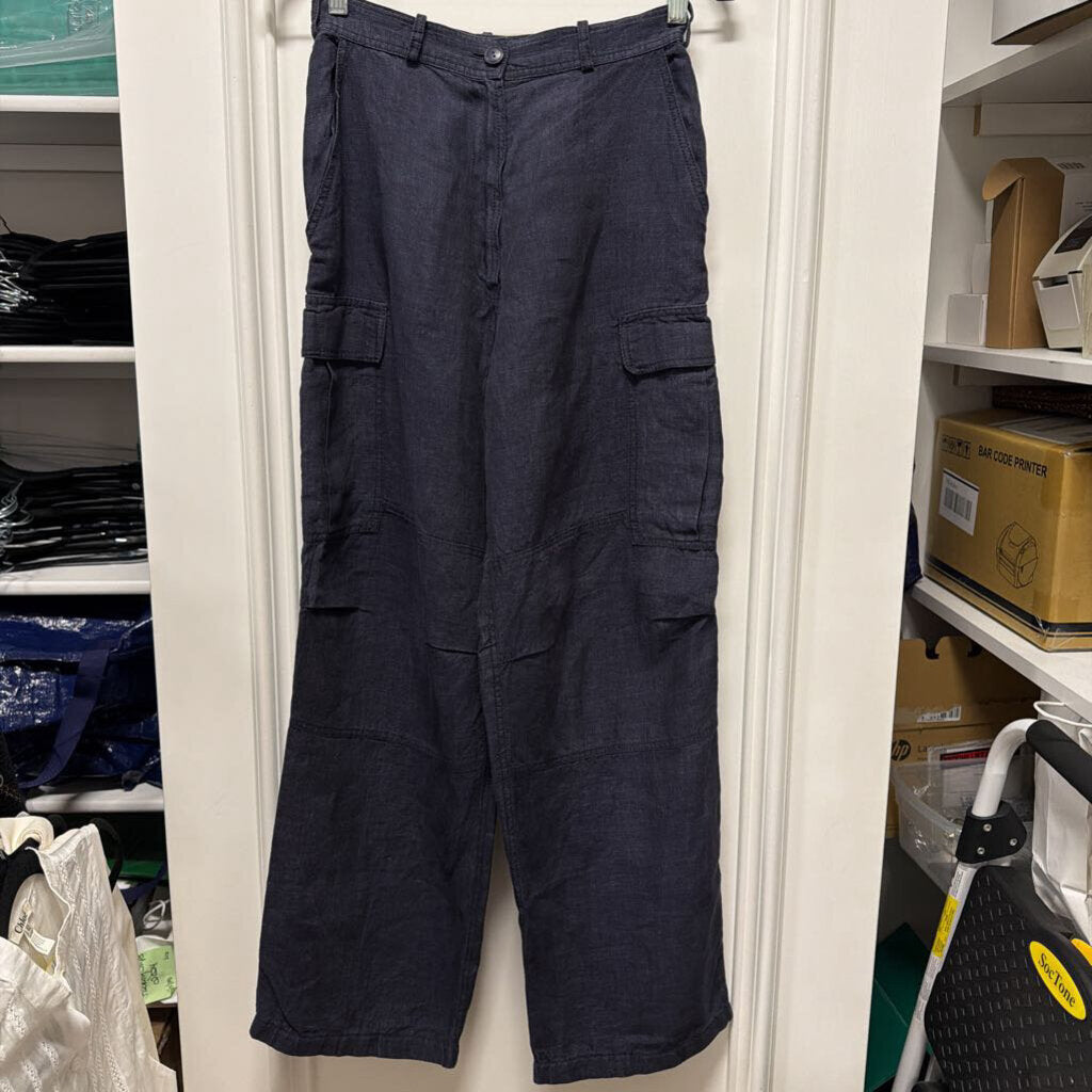 1980s Navy Linen Cargo Pants