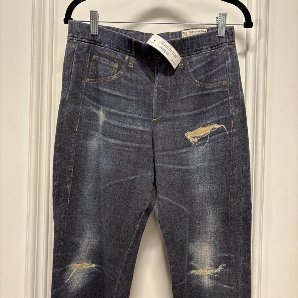Blue Distressed-Effect Sweatpant Jeans
