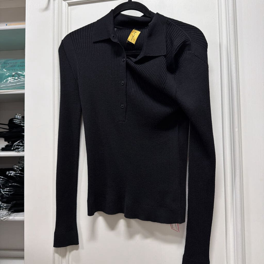 Black Wool Ribbed LS Top