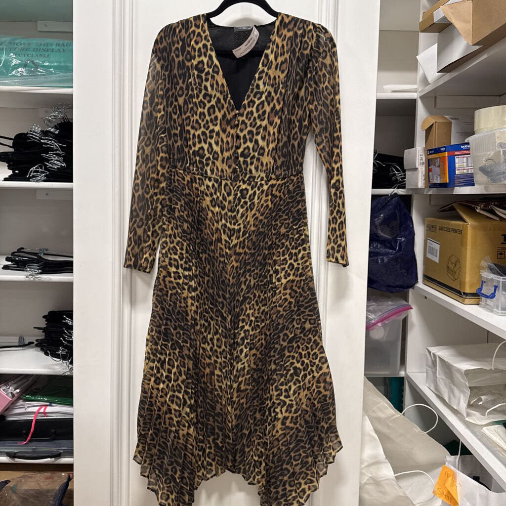 Brown Leopard Print Pleated Dress