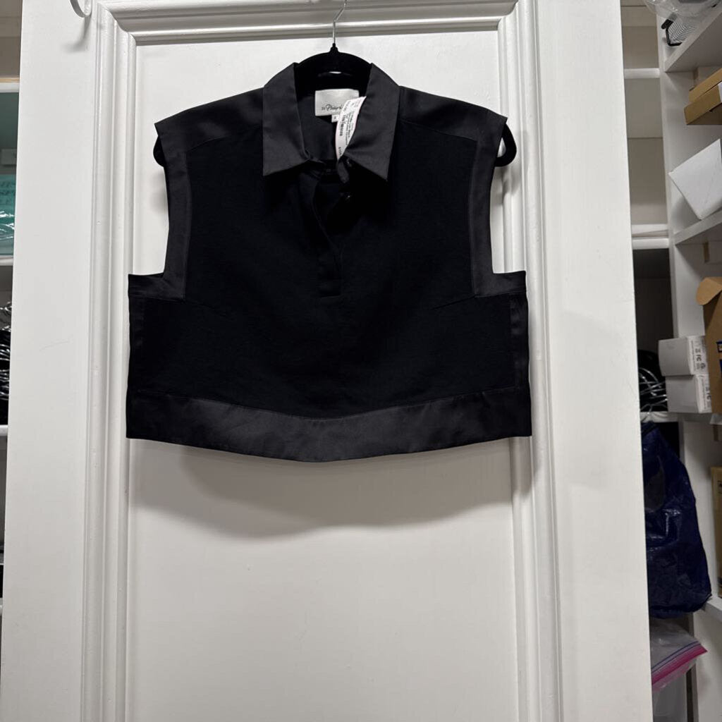 Black Viscose/Linen Cropped Boxy Top