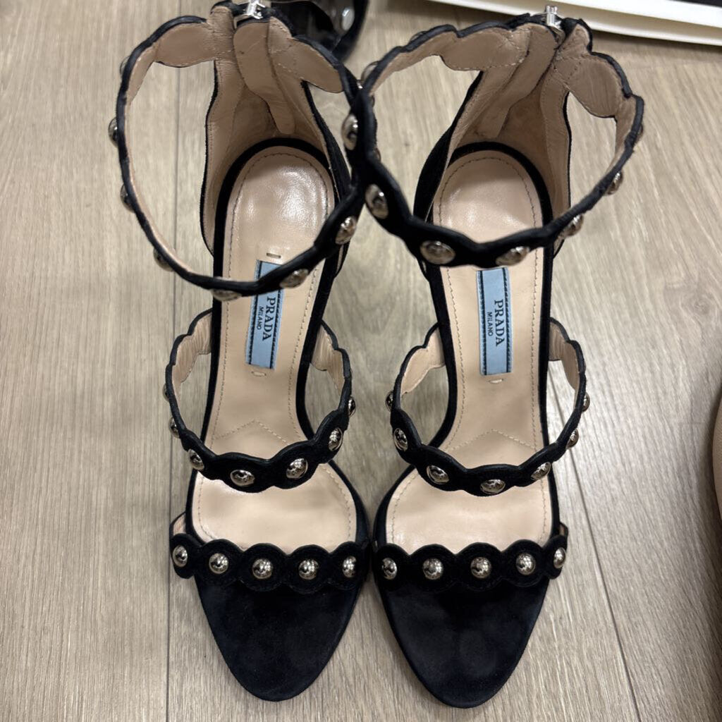 Black Suede Studded Heeled Sandal