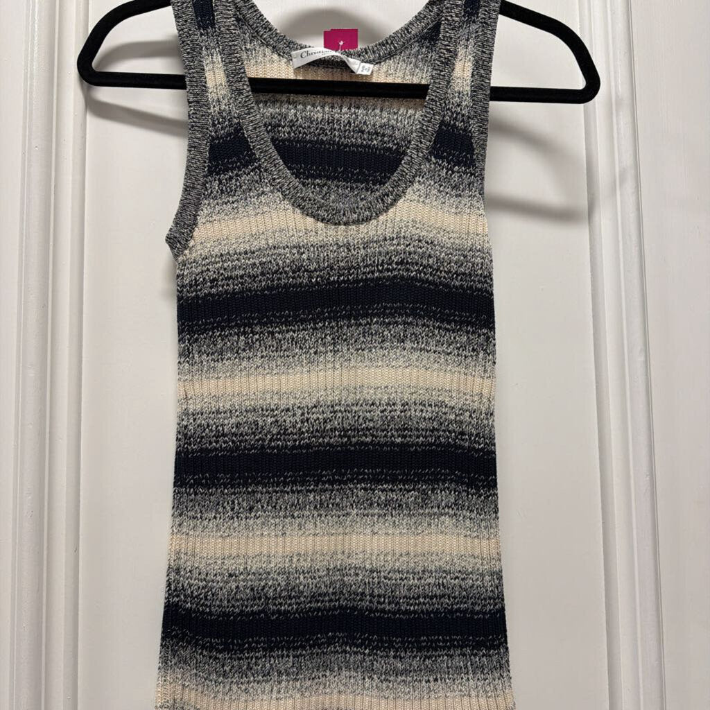 Black Cream Cotton Knit Tank Top, 6