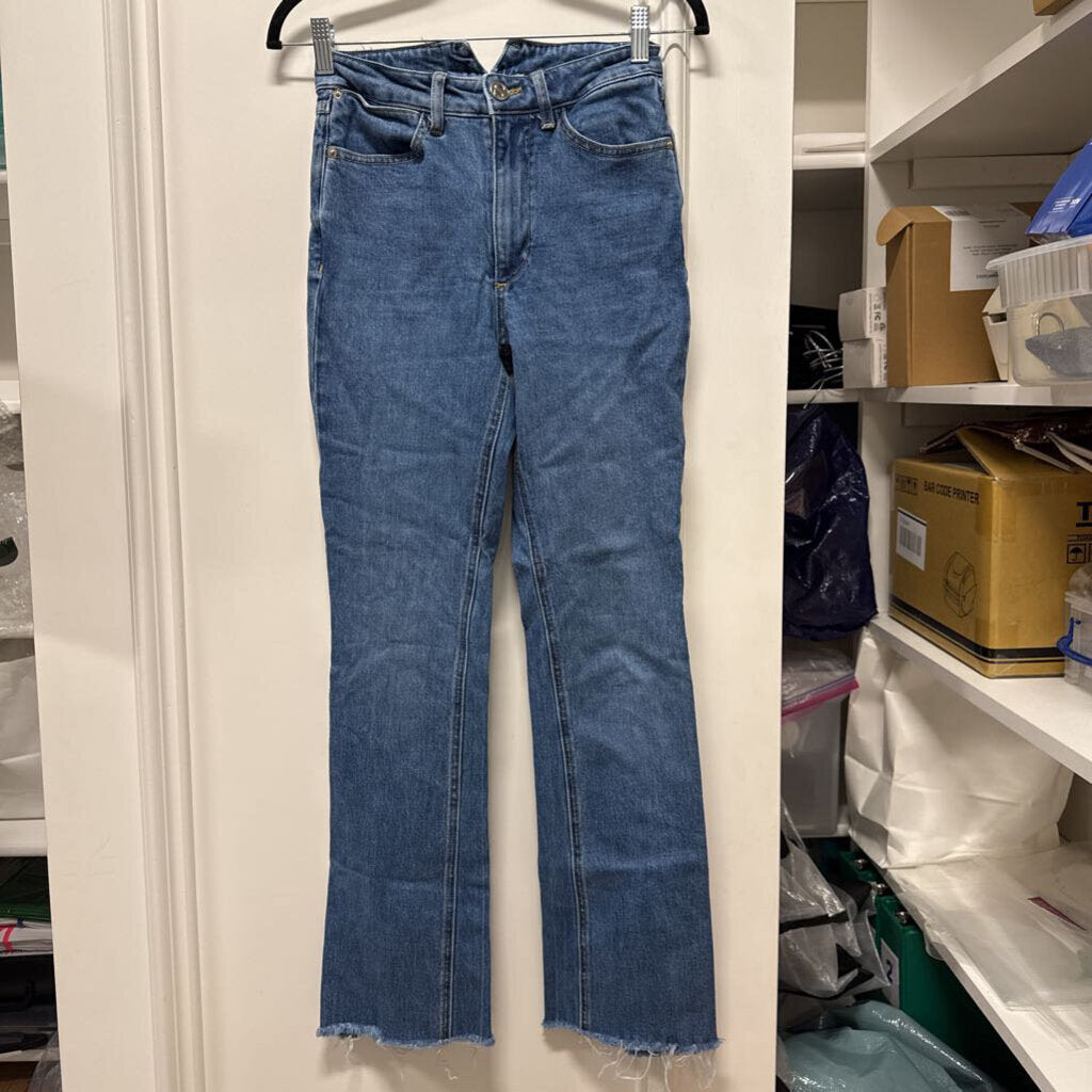 Medium Wash Straight Leg Raw Hem Jean