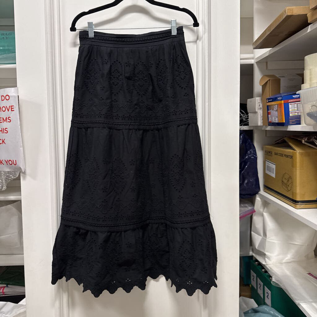 Black Cotton Lace Midi Skirt