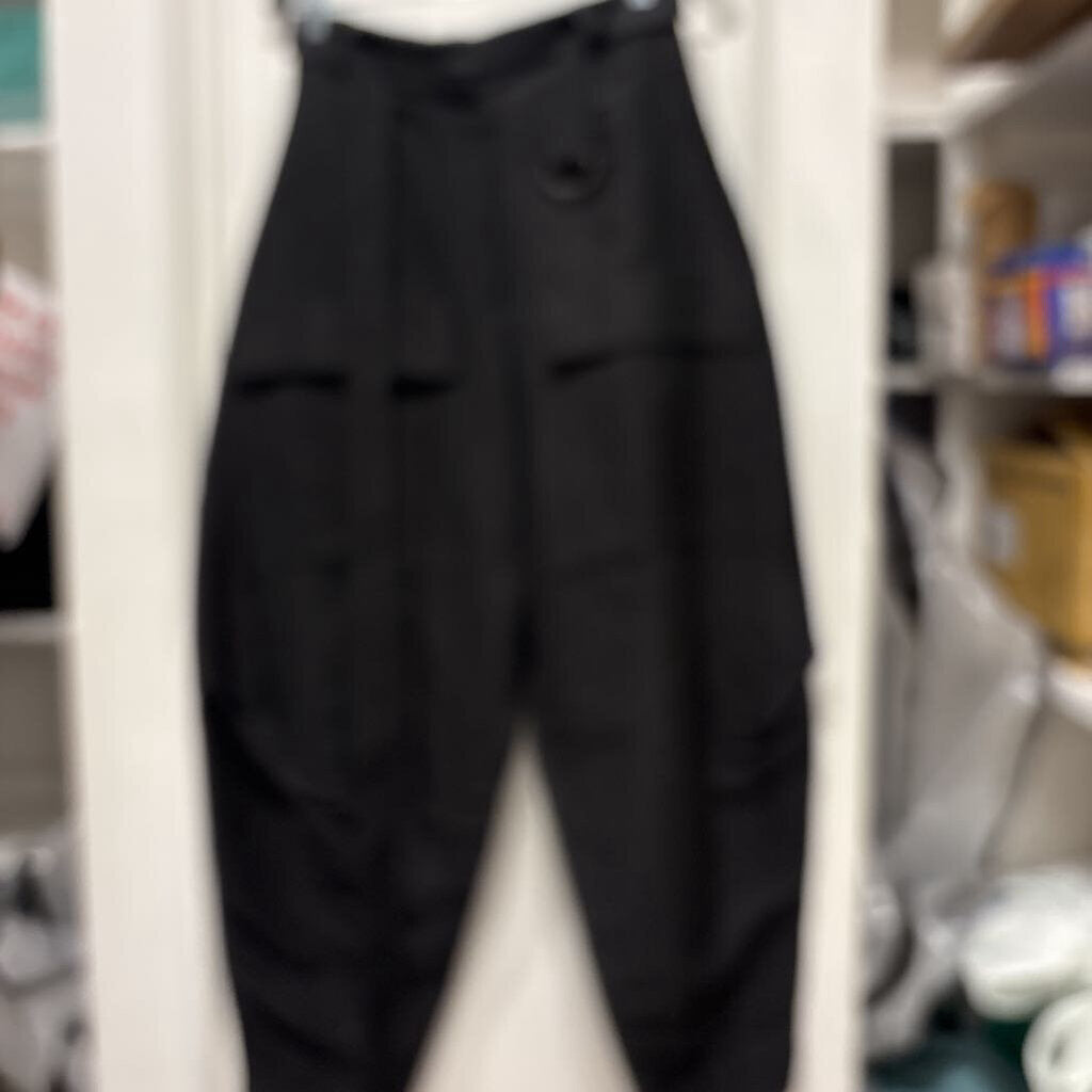 Black Cotton Belted Barrel Leg Trousers