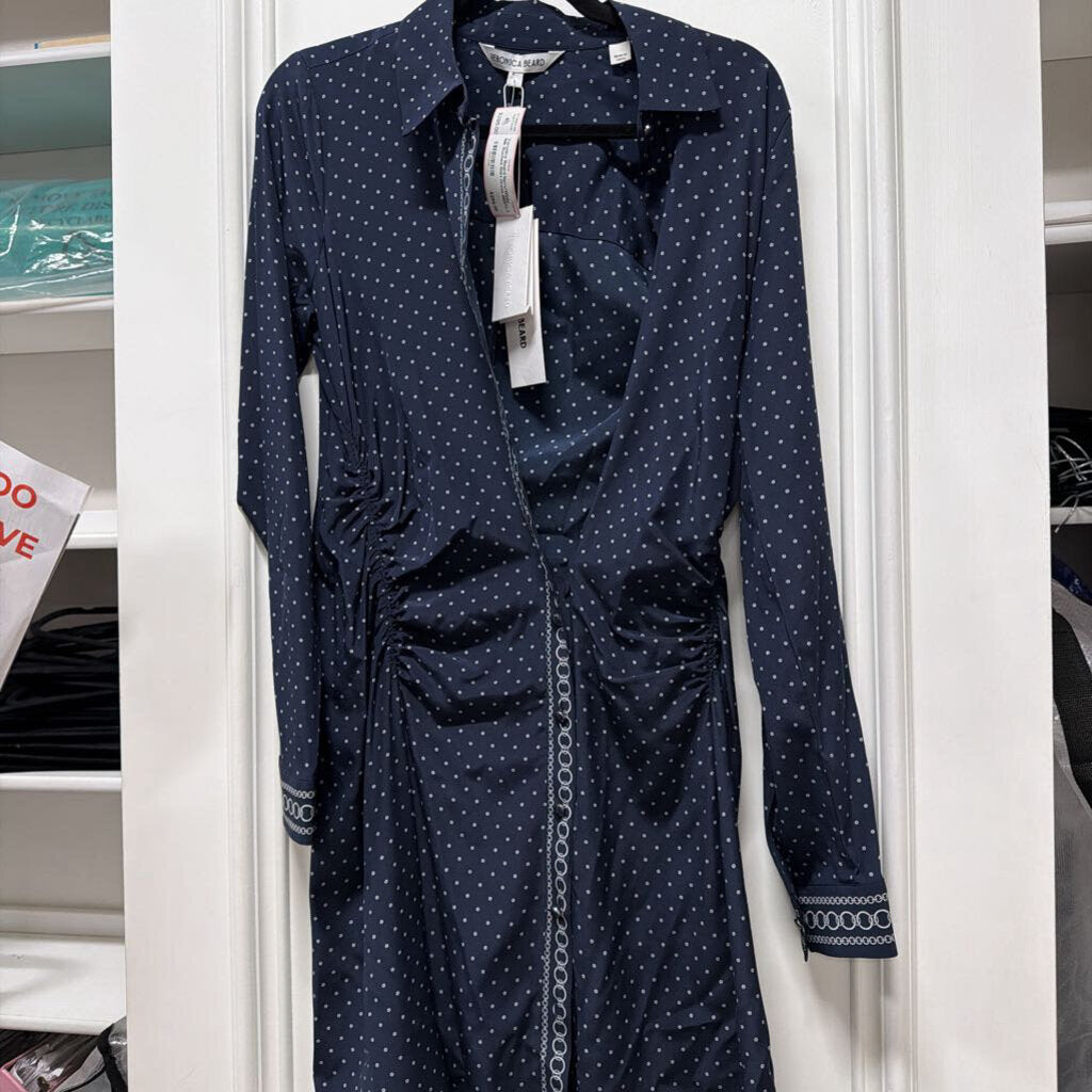 Navy/White Silk Ruched Shirt Dress (NWT)