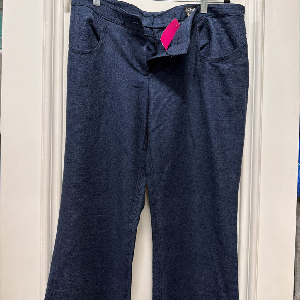 Navy Silk Wide Leg Pant