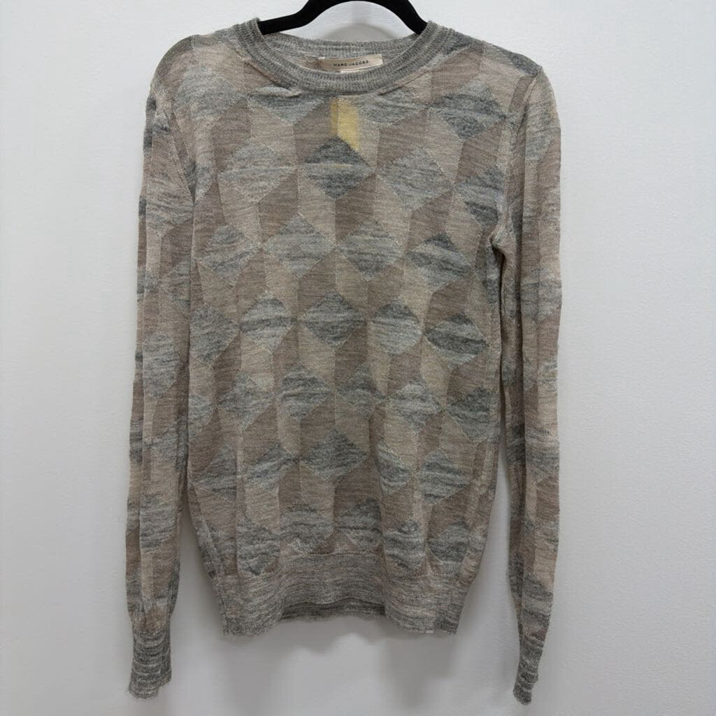 2000-10s Beige/Grey Geo Knit Nylon/Wool Blend Crewneck