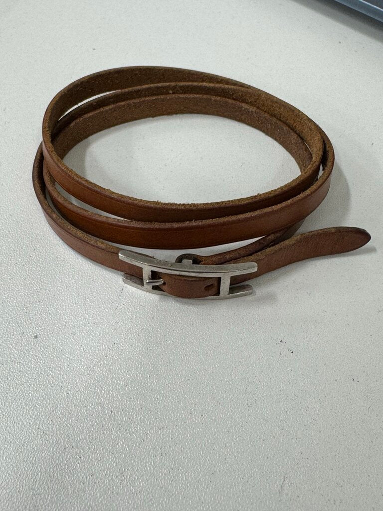 Brown Leather Wrap 3 Tour Bracelet PHW