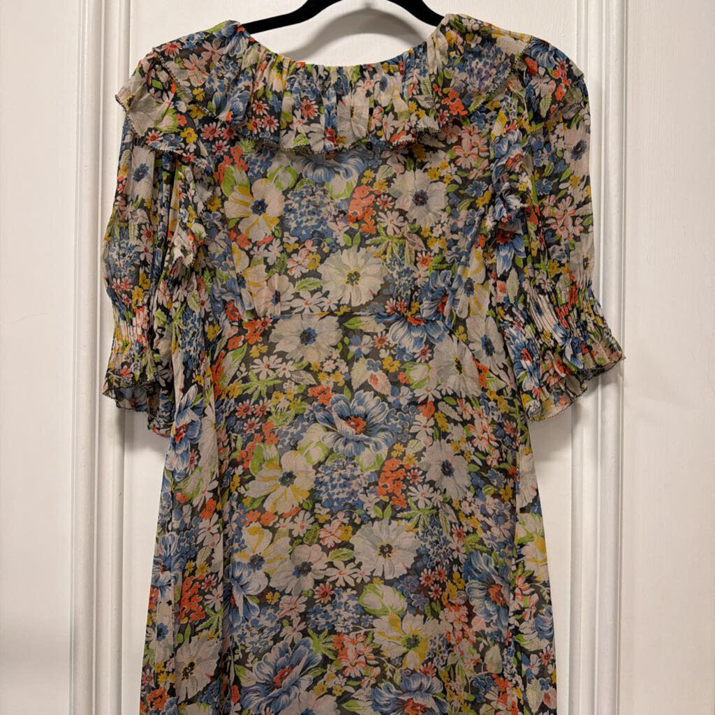 Black Floral Print Silk Mini Dress (NWT)