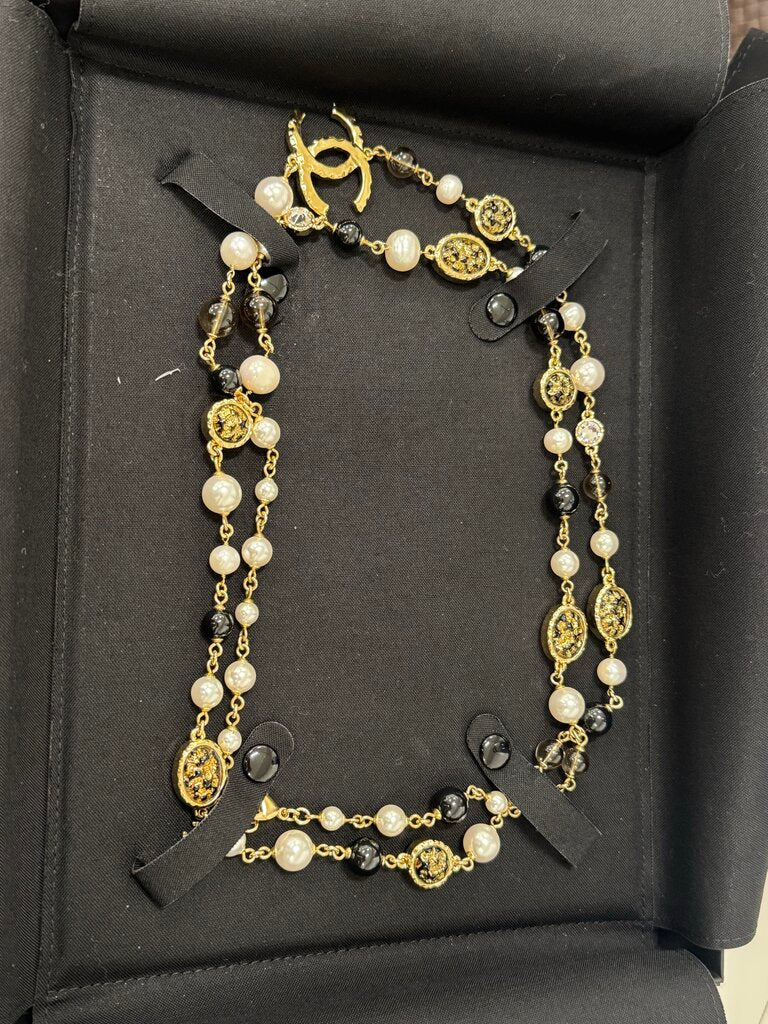 24A Gold-Tone + Faux Pearl Long Necklace (w/ Box)