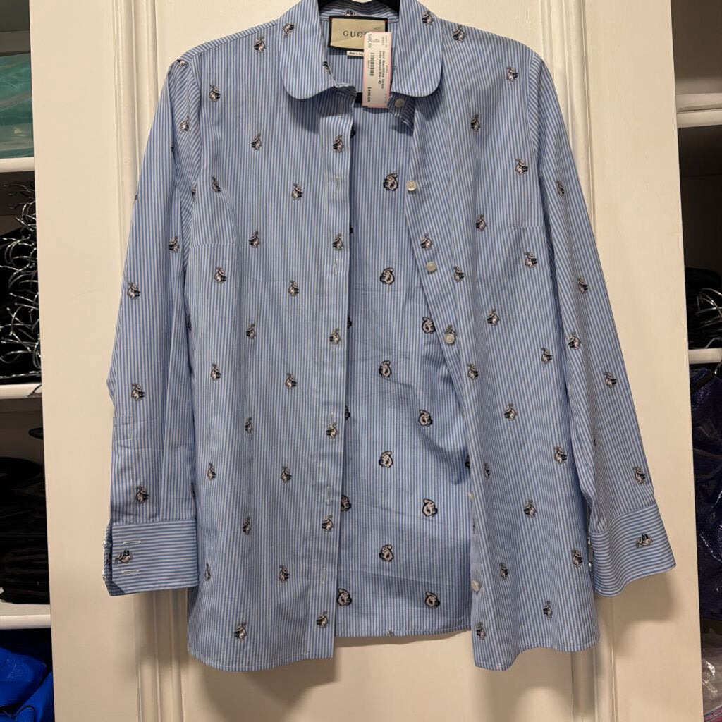 Blue/White Stripe Embroidered Shirt
