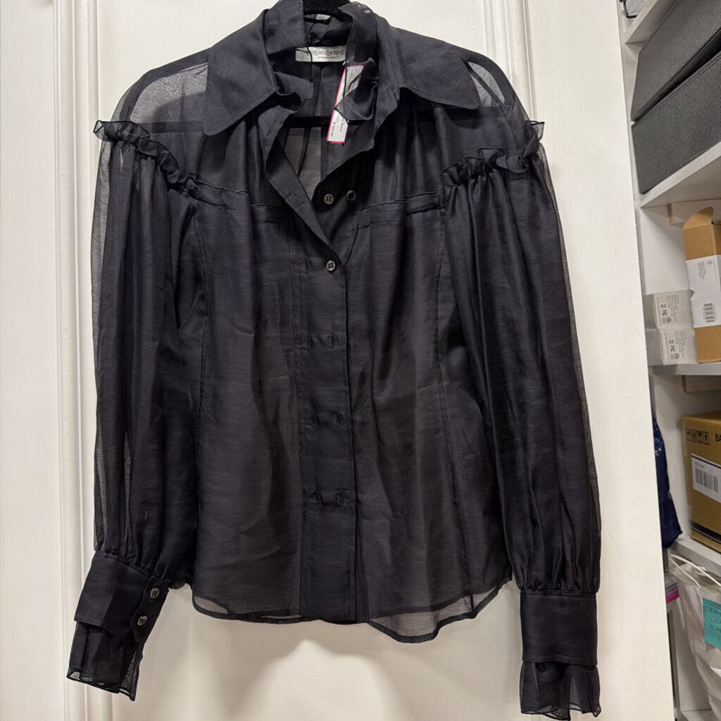 2000s Vintage Black Sheer Ruffle Shirt