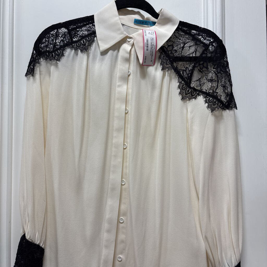 Cream/Black Silk Lace Detail Blouse