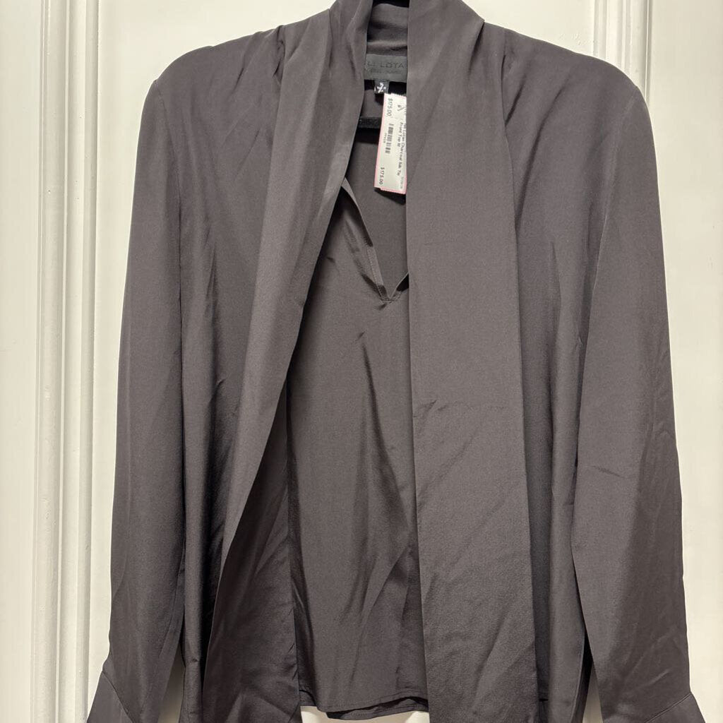 Charcoal Silk Tie Front Top