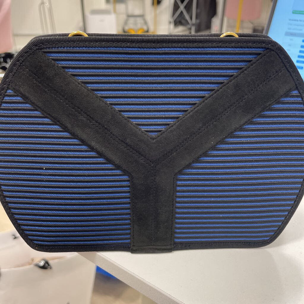 Vintage Blue/Black Ribbed Fabric Shoulder Bag