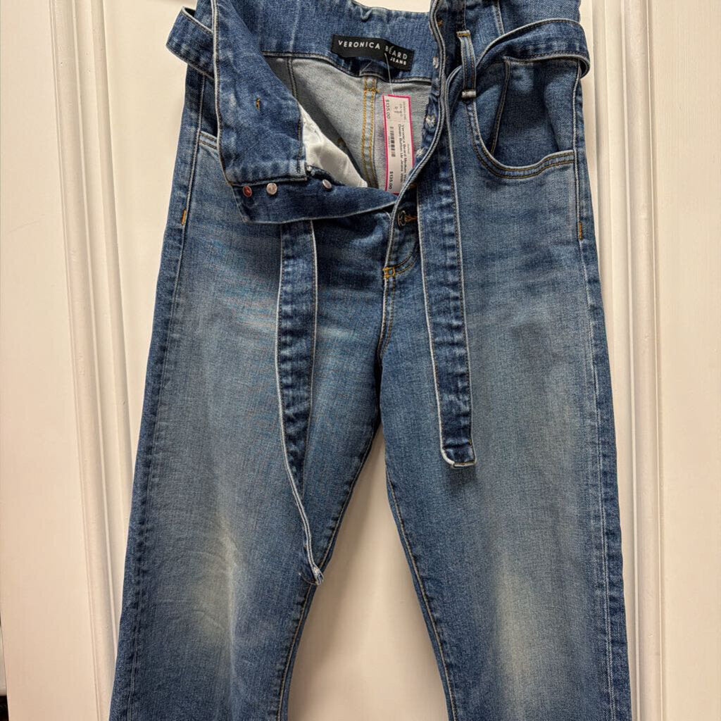 Medium Wash Denim Button Up Jeans With Belt