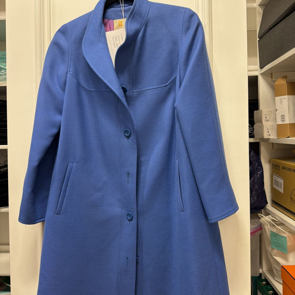 Blue Button Down Coat With Pockets