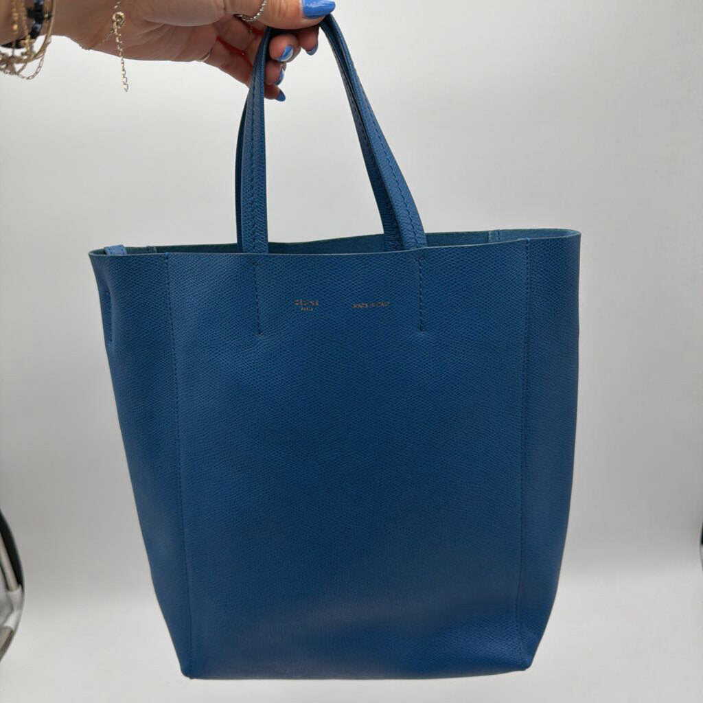 Blue Leather Tote Bag