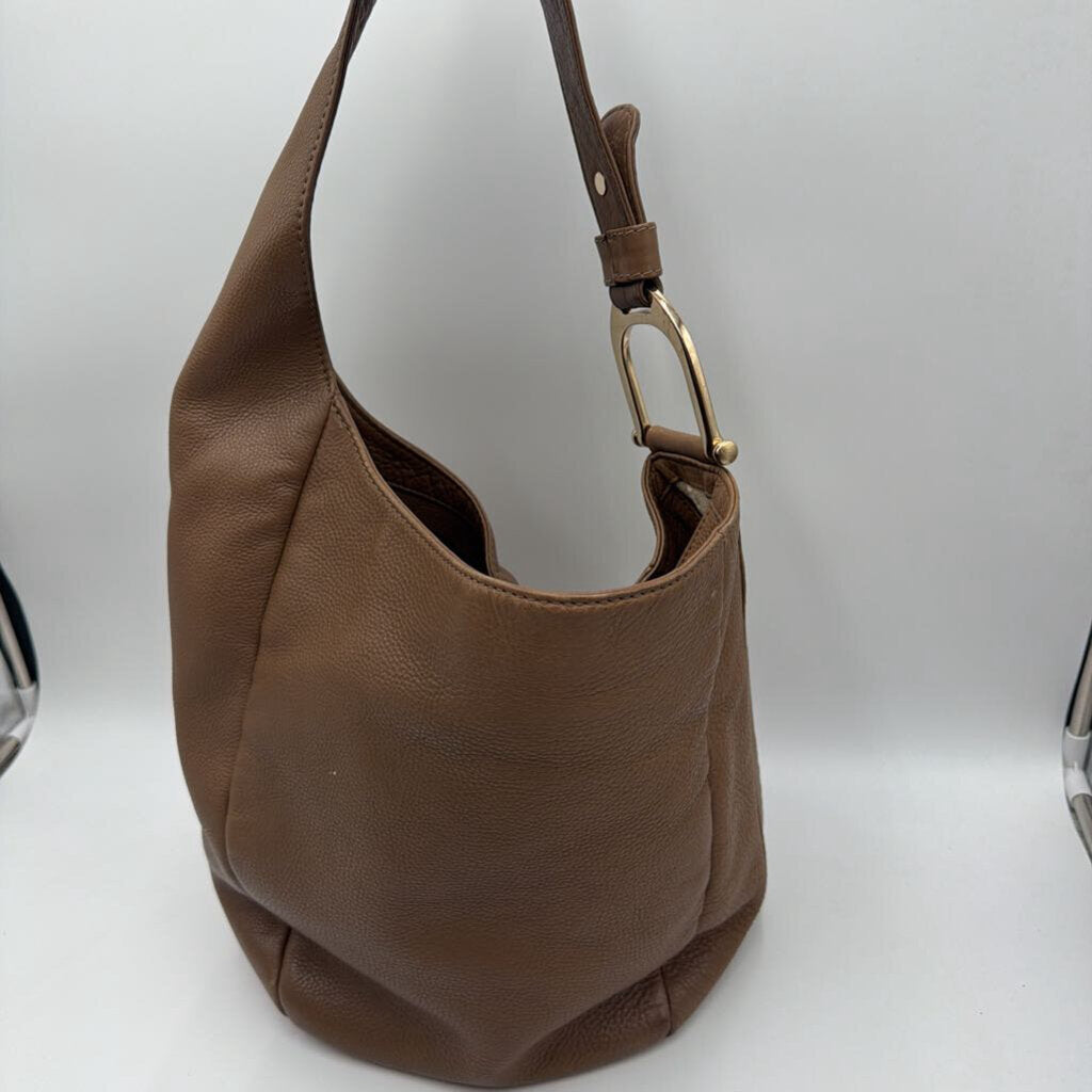 Brown Leather Canvas Horsebit Shoulder Bag