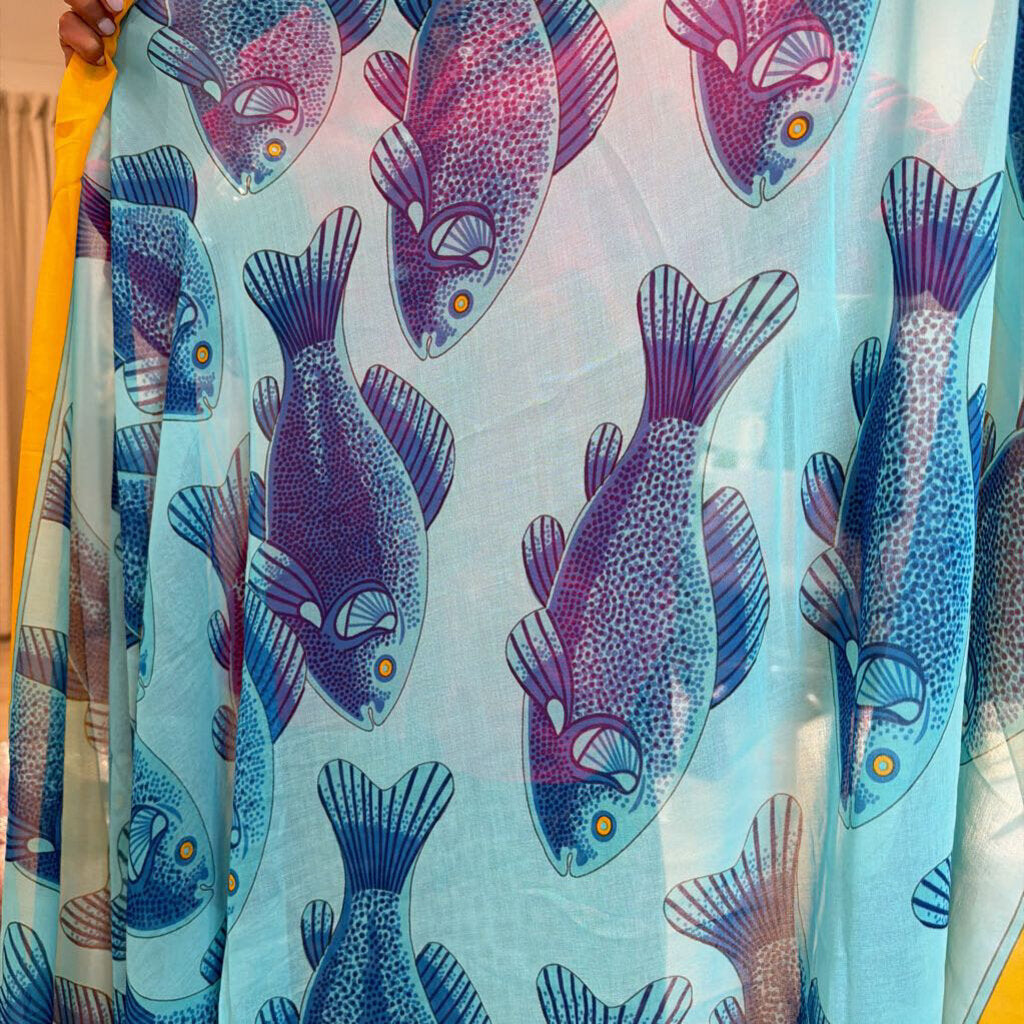 Blue & Orange Fish Scarf