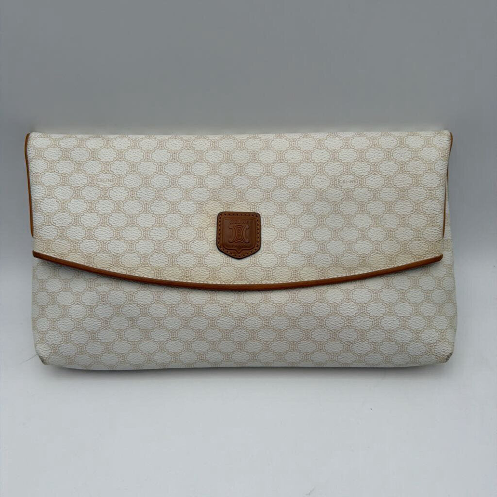 White Macadam Fold Over Clutch