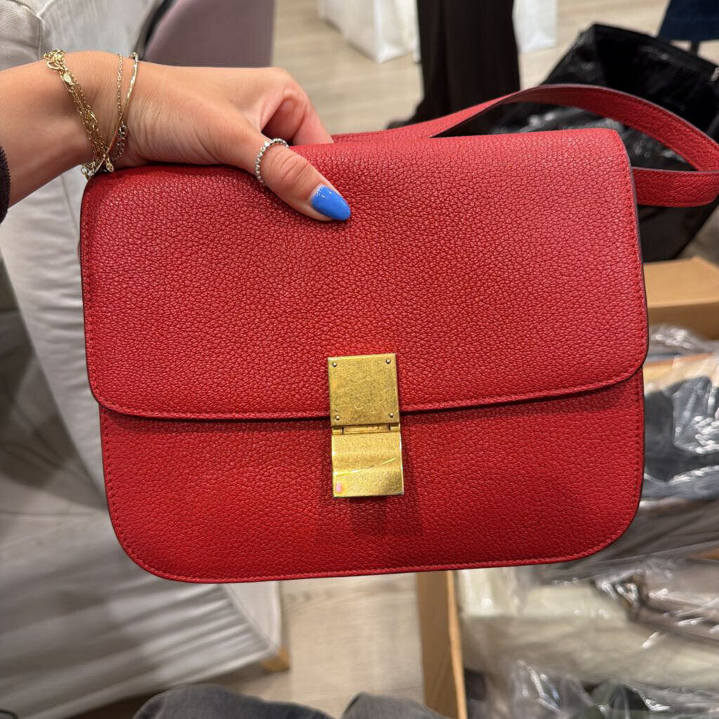 Red Leather Medium Classic Box Bag