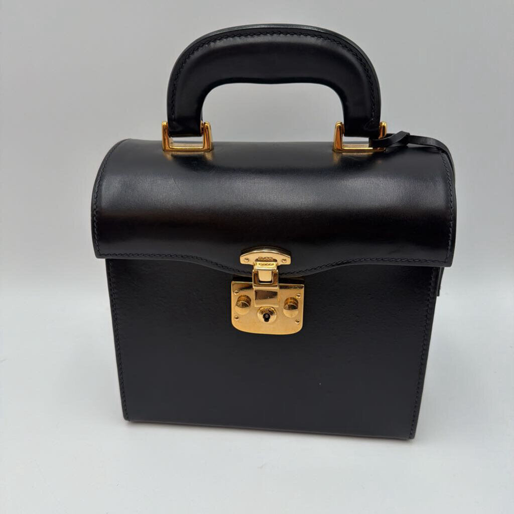 Black Leather Top Handle Box Bag