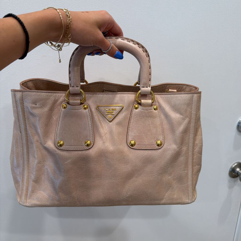 White Leather Top Handle Tote