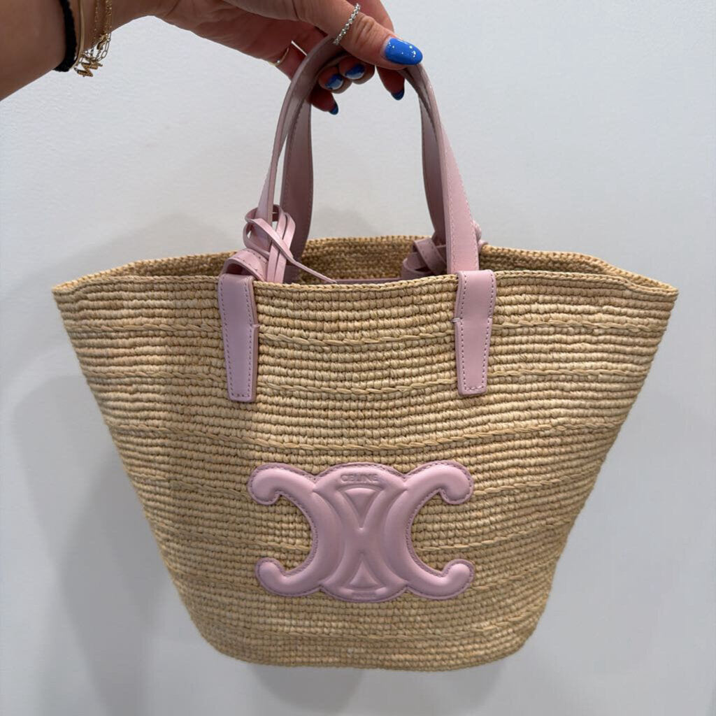 Pink Leather Straw Bag
