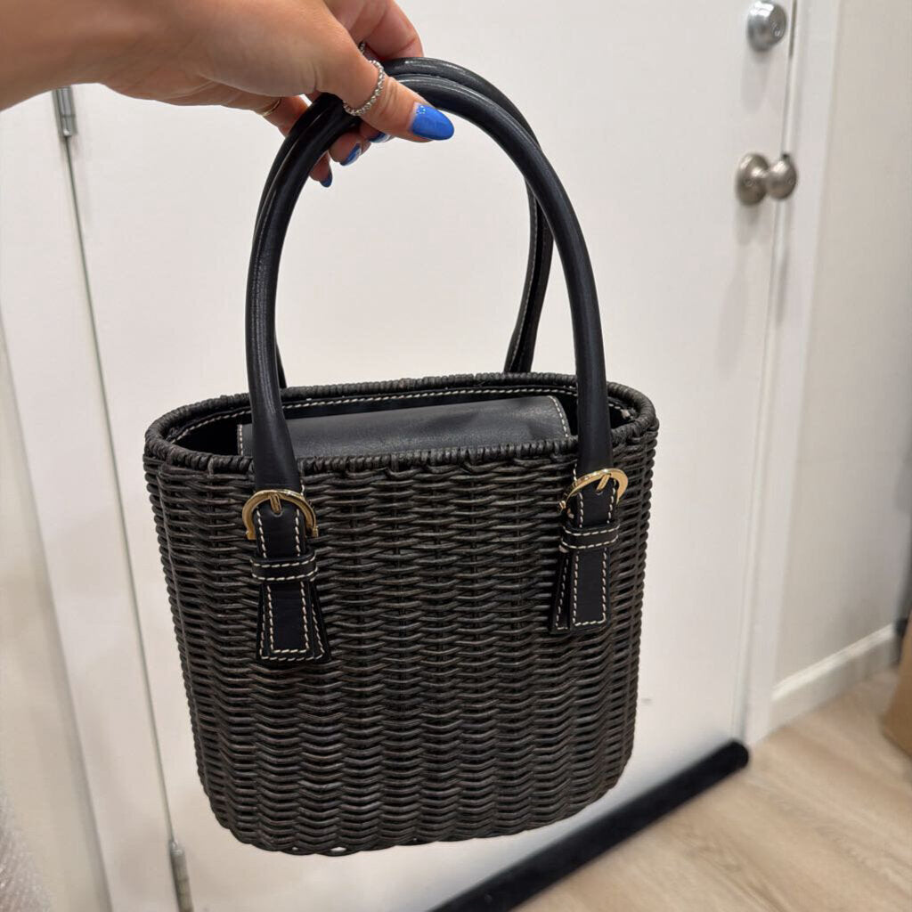 Black Gancini Wicker Rattan Top Handle Bag