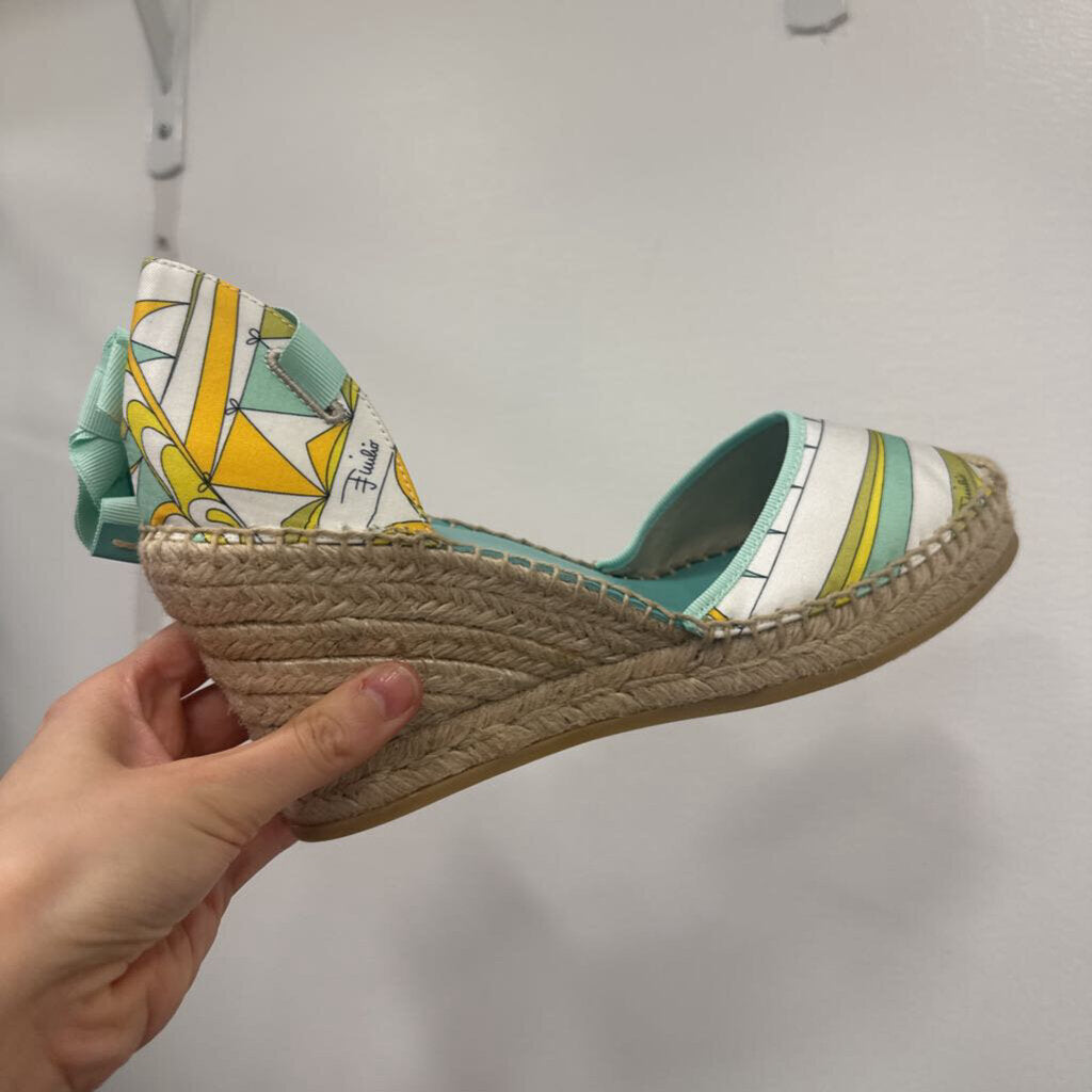 Green/White Canvas Espadrille Wedges (new est 571)