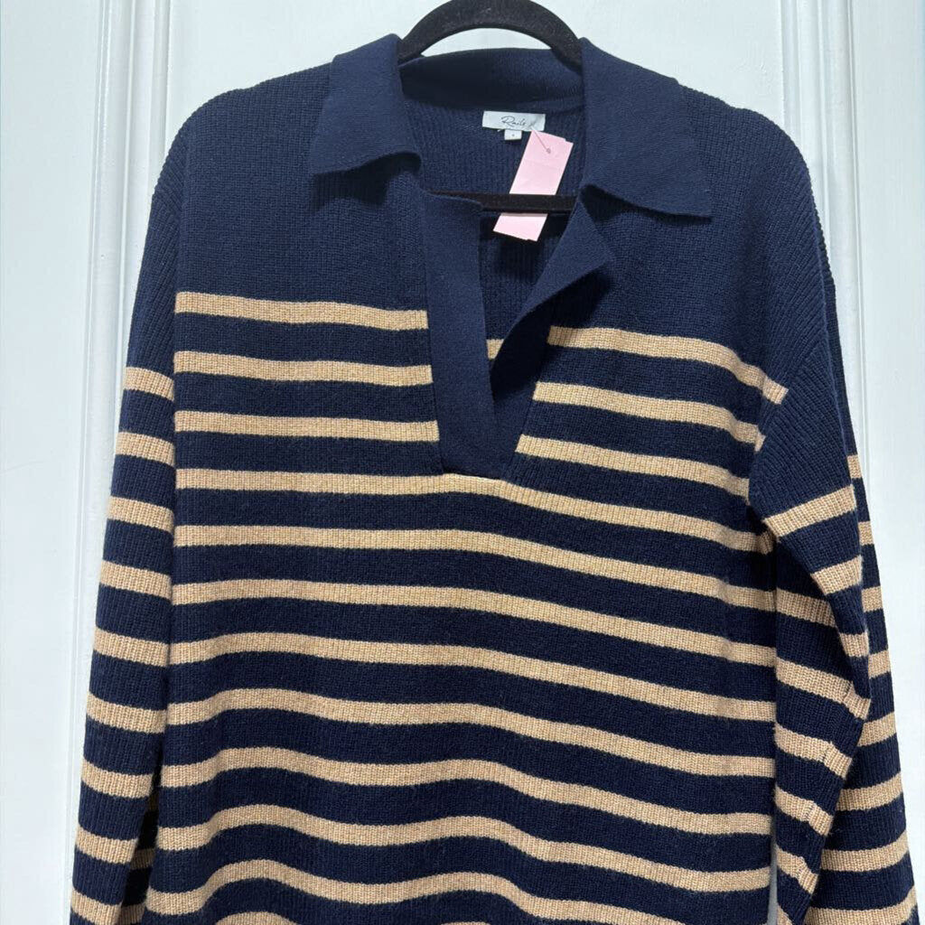 Navy/Brown Stripe Merino Wool Blend Sweater