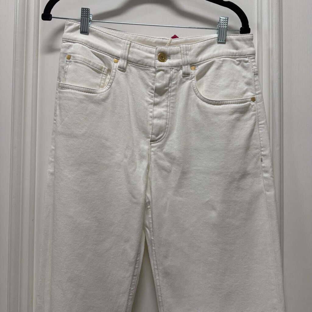 White Jean Zip Up