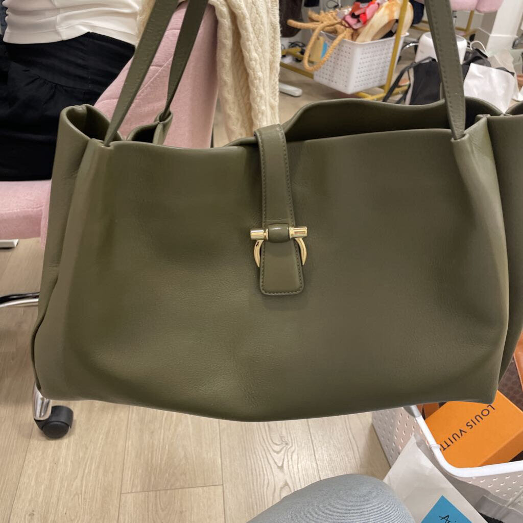 Green Leather Tote Bag