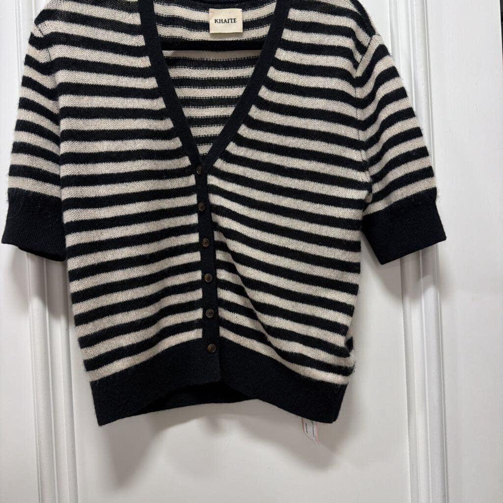 Black/Cream Cashmere Striped Cardigan