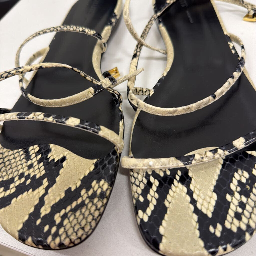 Snake Embossed Leather Flat, 38.5